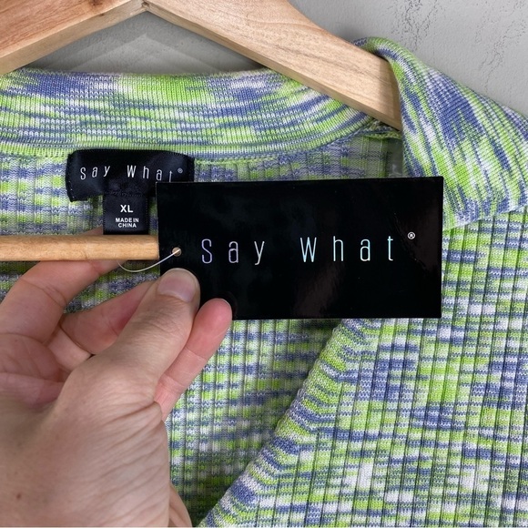 Say What Y2K Ribbed Full Button Up Down Cropped Crop Top Collared Shirt XL (NWT) - Picture 2 of 4